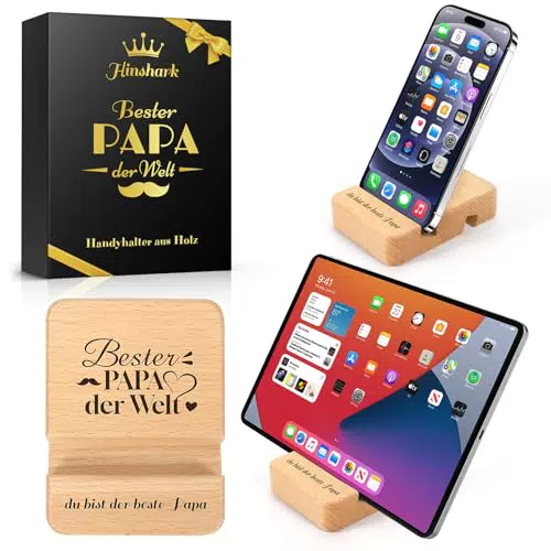 Hinshark Tablet und Handy Ständer aus Holz – Geschenkidee für Papa zu Weihnachten