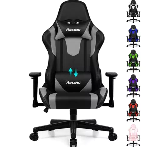 Homimaster Gaming Stuhl ergonomisch mit verstellbarer Lendenstütze und Wippfunktion