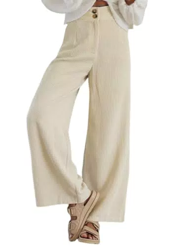 Imuedaen High Waist Cordhose Damen Weites Bein Freizeithose mit Taschen