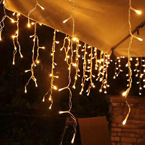 interGo LED Lichterkette Eisregen für Außen, wasserdicht, mit Timer und 8 Modi