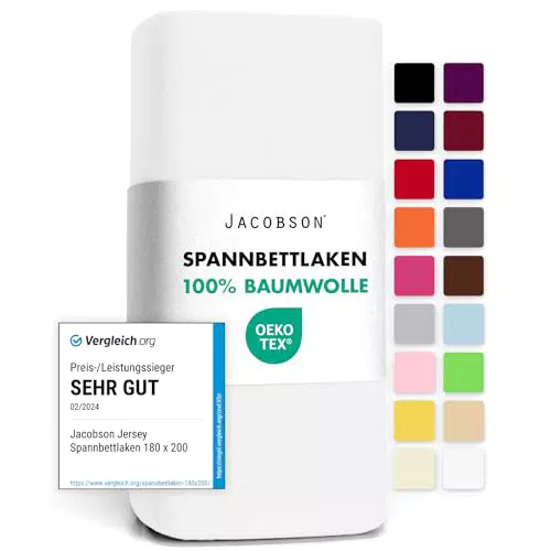 Jacobson Jersey Spannbettlaken aus Baumwolle - Bettlaken in Weiß