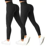 JN JANPRINT 2 Stück Gerippte Hoch Taille Leggings DamenNahtlose Bauch Kontrolle Gym Workout Yoga Hosen Laufen Kompression Leggins