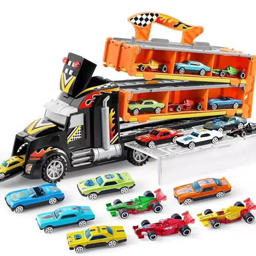 JOYIN Transporter Truck Spielzeugautos mit Lichtern und Sound für Kinder ab 3