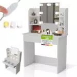 Juskys Schminktisch Zoey mit LED-Beleuchtung, Spiegel, Schublade & Regal