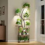 JUSTOGO Pflanzenregal mit Wachstumslichtern für Indoor aus Holz und Metall