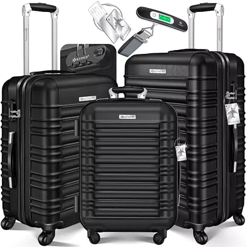 KESSER 3tlg. Hartschalenkofferset Hartschalenkoffer Reisekoffer Set Reisekofferset Trolley Koffer Inkl. Kofferwaage + Gepäckanhänger Rollkoffer Schloss 4 Rollen ABS-Hartschale Teleskopgriff M-L-XL