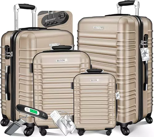 KESSER 4tlg. Hartschalenkofferset Hartschalenkoffer Reisekoffer Set Reisekofferset Trolley Koffer Inkl. Kofferwaage + Gepäckanhänger Rollkoffer Schloss 4 Rollen ABS-Hartschale Teleskopgriff S-M-L-XL
