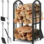 KESSER Kaminholzregal Metall für Innen und Außen mit Kaminzubehör, stabiler Holzständer