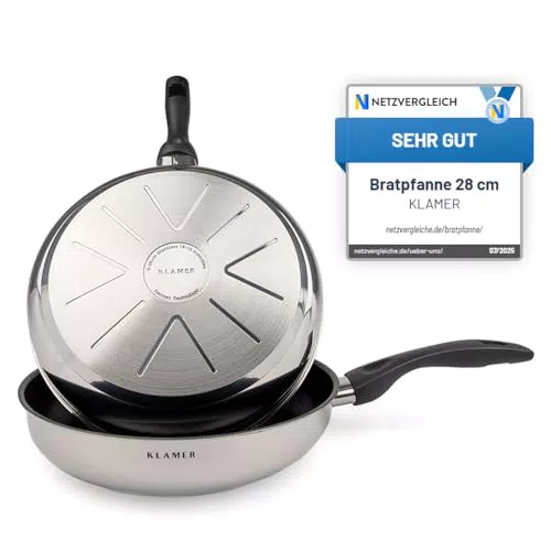 KLAMER Bratpfanne aus Edelstahl, induktionsgeeignet mit Antihaftbeschichtung