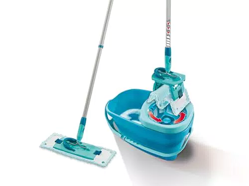 Leifheit Set Clean Twist M Flachwischer Ergo 2.0, Bodenwischer mit Supersoft Bezug für nebelfeuchte Reinigung auf Parkett