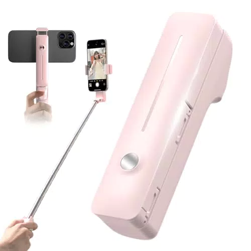 LOMUG Ausziehbarer Mini Selfie Stick mit Bluetooth Fernbedienung und 360° Stativ
