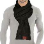 Loowoko Schal für Herren und Damen – Winter Strickschal mit Echtleder-Akzent