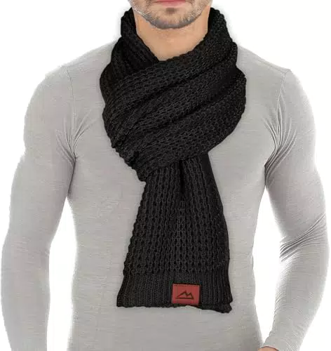 Loowoko Schal für Herren und Damen – Winter Strickschal mit Echtleder-Akzent