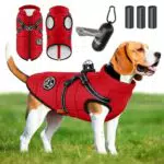 LOVPET Hundejacke mit Geschirr, wasserdichte gefütterte Hundeweste mit Reflektoren