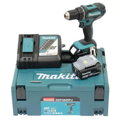Makita DDF482RFJ Akku-Bohrschrauber 18V mit Ladegerät für professionelle Anwendungen