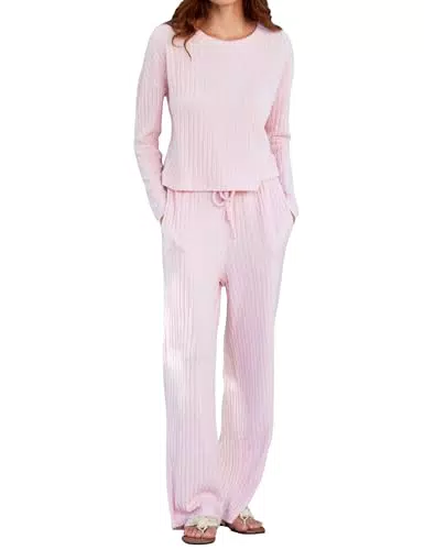 MARZXIN Schlafanzug Damen Langarm Rundhals Pyjama Set für Zuhause und Freizeit