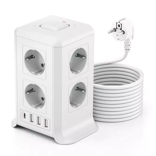 Mehrfachsteckdose mit Schalter, Sameriver 8 Fach Steckdosenleiste Steckerleiste mit 4 USB