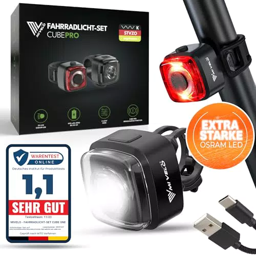 MIVELO Cube ONE Fahrradlicht vorne - StVZO zugelassen, USB-aufladbar, wasserdicht