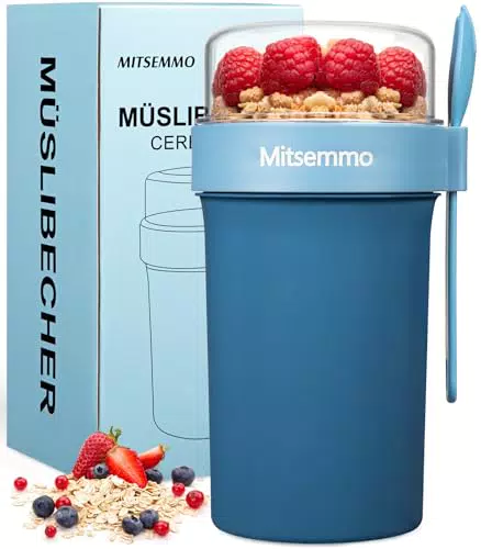 Müslibecher to Go mit Löffel – Joghurtbecher für unterwegs, Frühstücksbox Kinder