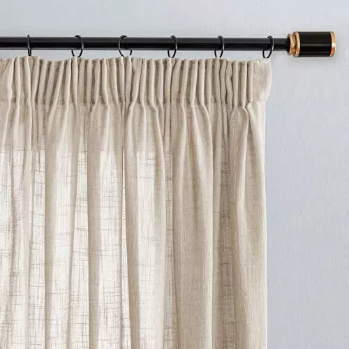 MYSKY HOME Vorhang halbtransparent mit Kräuselband Leinenoptik für Wohnzimmer