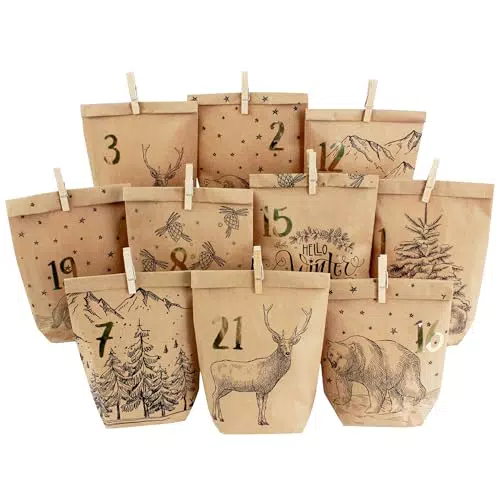 Papierdrachen Adventskalender zum Befüllen – Geschenktüten und Zahlenaufkleber