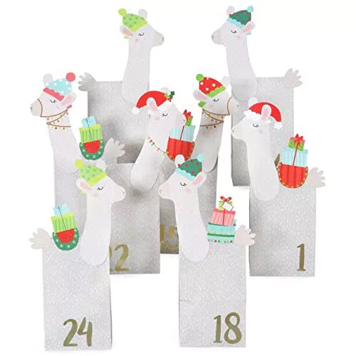 Papierdrachen Adventskalender zum Befüllen – Lamas Design mit Kraftpapier und Zubehör
