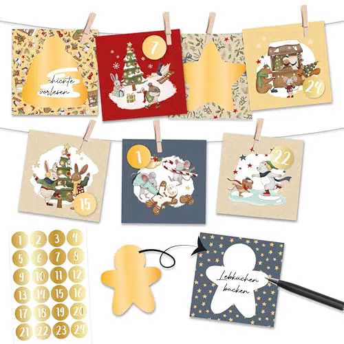 Papierdrachen Rubbelkalender Wintertiere Adventskalender 2025 zum Ausfüllen