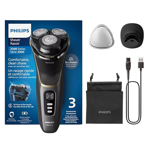 Philips Shaver Series 3000 Elektrischer Nass- und Trockenrasierer für Männer in Schwarz