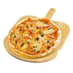 Großes Pizzabrett aus Holz mit Griff – Rundes Servierbrett für Pizza & Brot