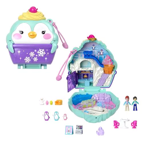 Polly Pocket Winterliche Pinguin Schatulle Spielset HRD34 für Kinder ab 4 Jahren
