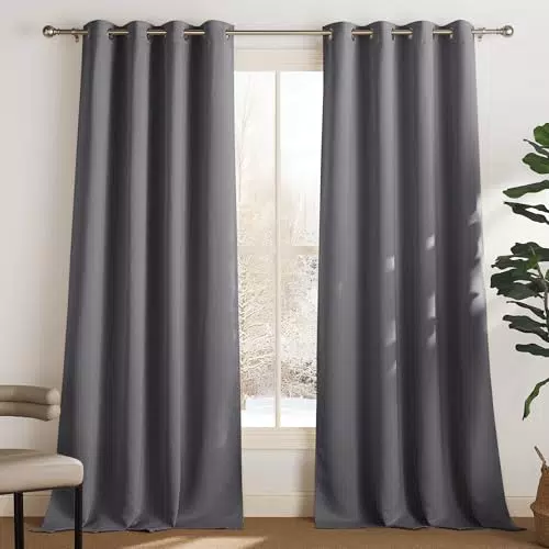 PONY DANCE Verdunklungsvorhänge mit Ösen Thermovorhang gegen Kälte und Hitze Ösenschal 2er Set H 175 x B 140 cm Blickdichte Gardinen Schlafzimmer Curtains Blackout Vorhang Wärmeisolierend