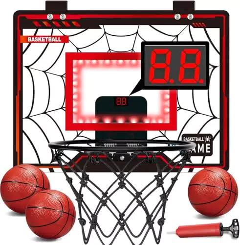POPERFUN Basketballkorb Indoor mit LED und elektronischer Anzeige für Kinder