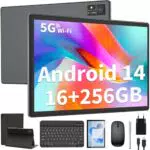 QDDQ Android Tablet 10 Zoll mit Tastatur, 16GB RAM, 256GB, Octa-Core, FHD, WiFi