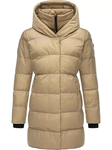 Ragwear Damen Wintermantel Niara mit Kapuze – Warme lange Jacke