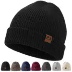 Ricema Beanie Mütze Unisex - Warme Strickmütze mit Lederpatch für den Winter