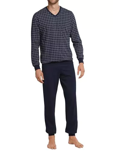 Schiesser Herren Schlafanzug lang mit Bündchen – Bequemer Pyjama für Herren