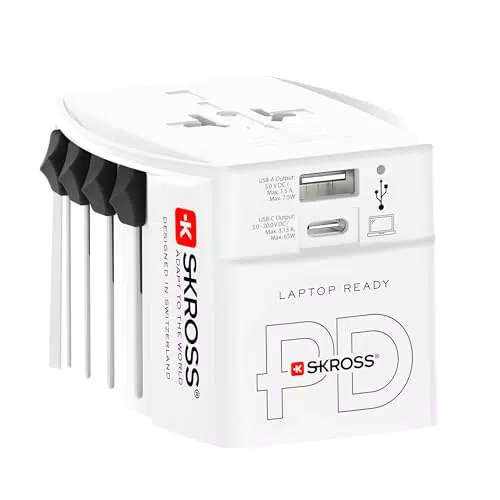 SKROSS MUV USB AC65PD Universal-Reiseadapter mit USB-C Kabel und 65W Ladeleistung