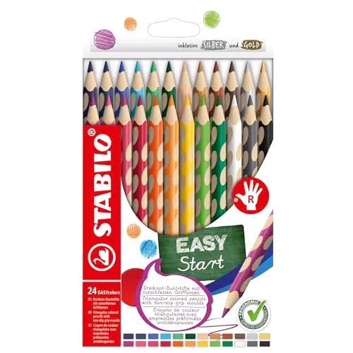 STABILO - Ergonomischer Buntstift für Rechtshänder - EASYcolors - 24er Pack - mit 24 verschiedenen Farben