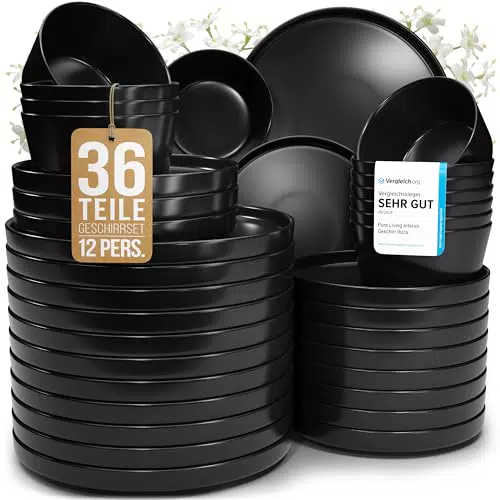 Pure Living Steingut Geschirrset Manhattan für 4 Personen - Testsieger Tafelservice