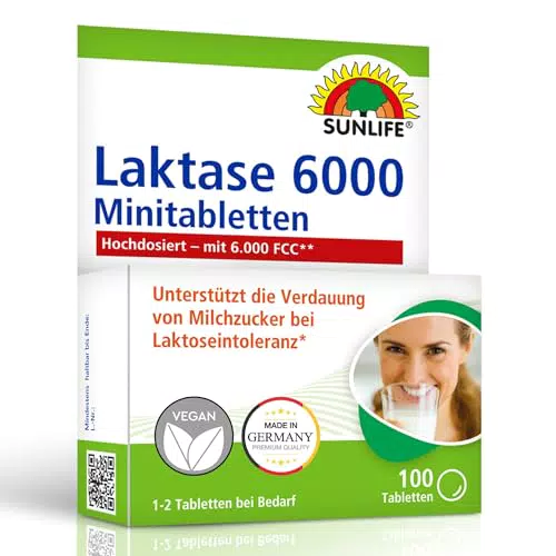 SUNLIFE Laktase 6000 – Hochdosierte Tabletten bei Laktoseintoleranz, glutenfrei