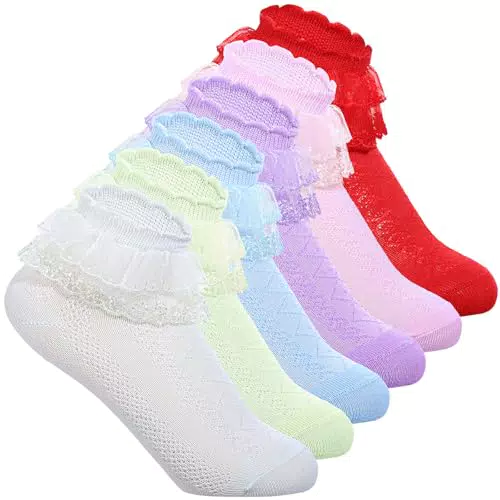 Telooco Rüschen Socken für Mädchen – Prinzessin Lolita Spitzensocken Damen