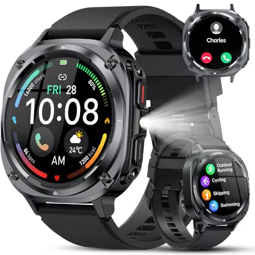 TIMU Smartwatch Herren – AMOLED Fitnessuhr mit Anruf, Herzfrequenz & IP68