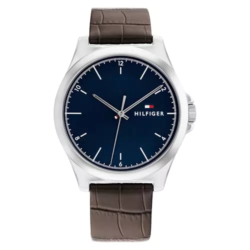 Tommy Hilfiger Herren Quarzuhr mit Silikon- und Lederarmband – Analog Uhr