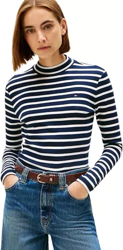 Tommy Hilfiger Damen Langarmshirt Slim Cody Mock-Neck – Modernes Designer-Shirt