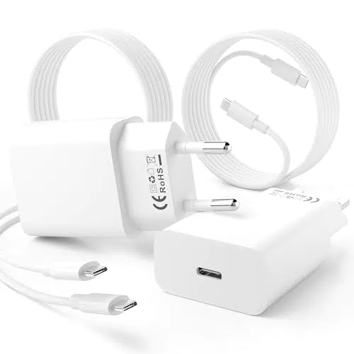 USB C Ladegerät & Ladekabel 25W Schnellladen für iPhone 16/15, iPad, Air