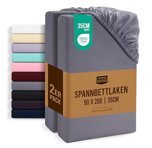 Utopia Bedding Spannbettlaken aus gebürsteter Mikrofaser - 90x200cm - Grau - Tiefe Tasche 35cm