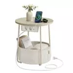 VASAGLE Beistelltisch rund mit Steckdose, moderner Couchtisch mit Stauraum