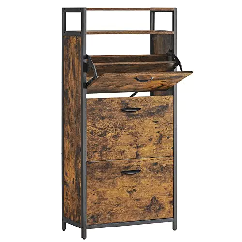 VASAGLE Schuhschrank schmal mit Klappen, platzsparendes Schuhregal, Modell LBS101B01