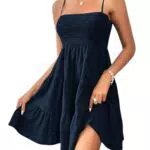 Vcindai Damen Sommerkleid Spaghettiträger Schulterfrei Ärmellos Kleid