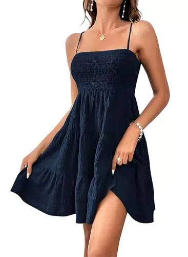 Vcindai Damen Sommerkleid Spaghettiträger Schulterfrei Ärmellos Kleid